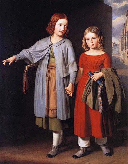 unknow artist The Artist's Daughters on the Way to School France oil painting art